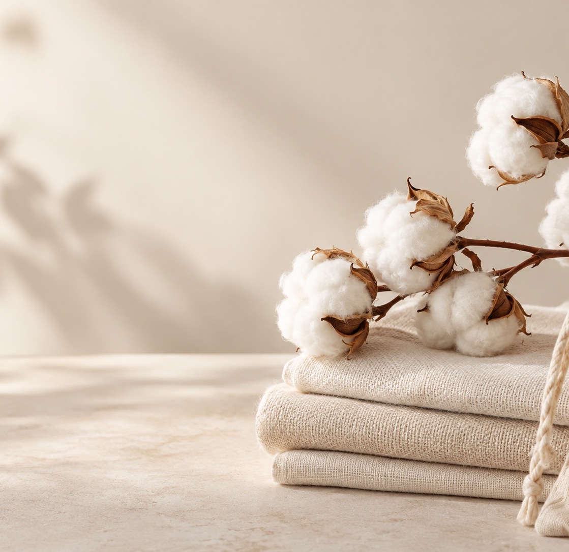 Natural cotton and folded cotton textiles