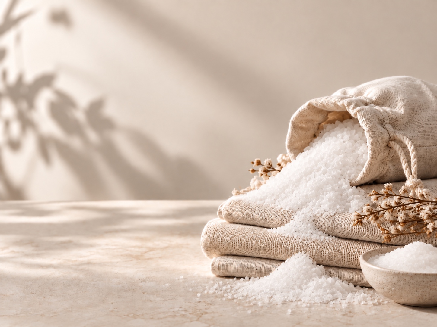 Natural salt in handcrafted cotton packaging