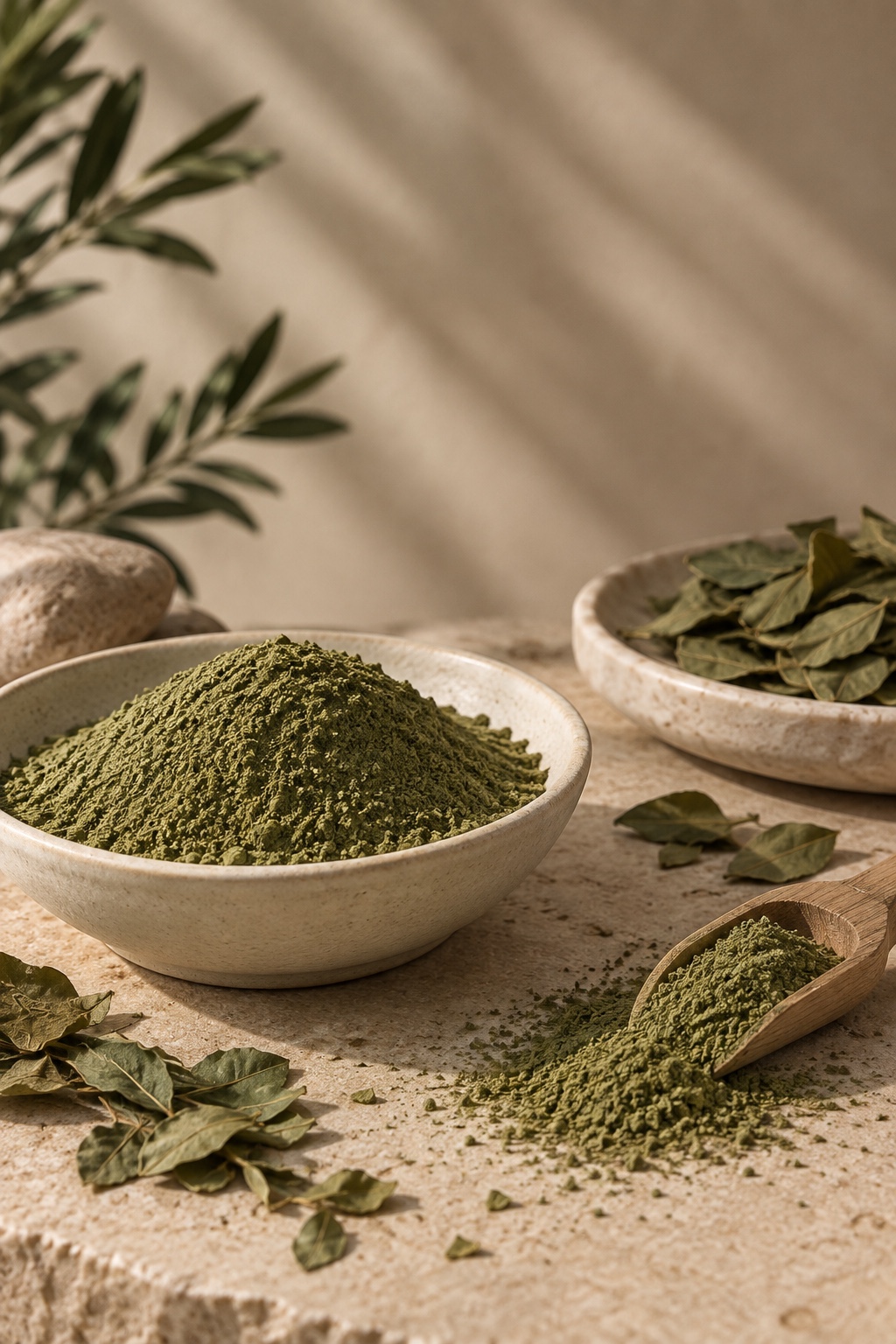 Ground seder and leaves presented in a natural setting